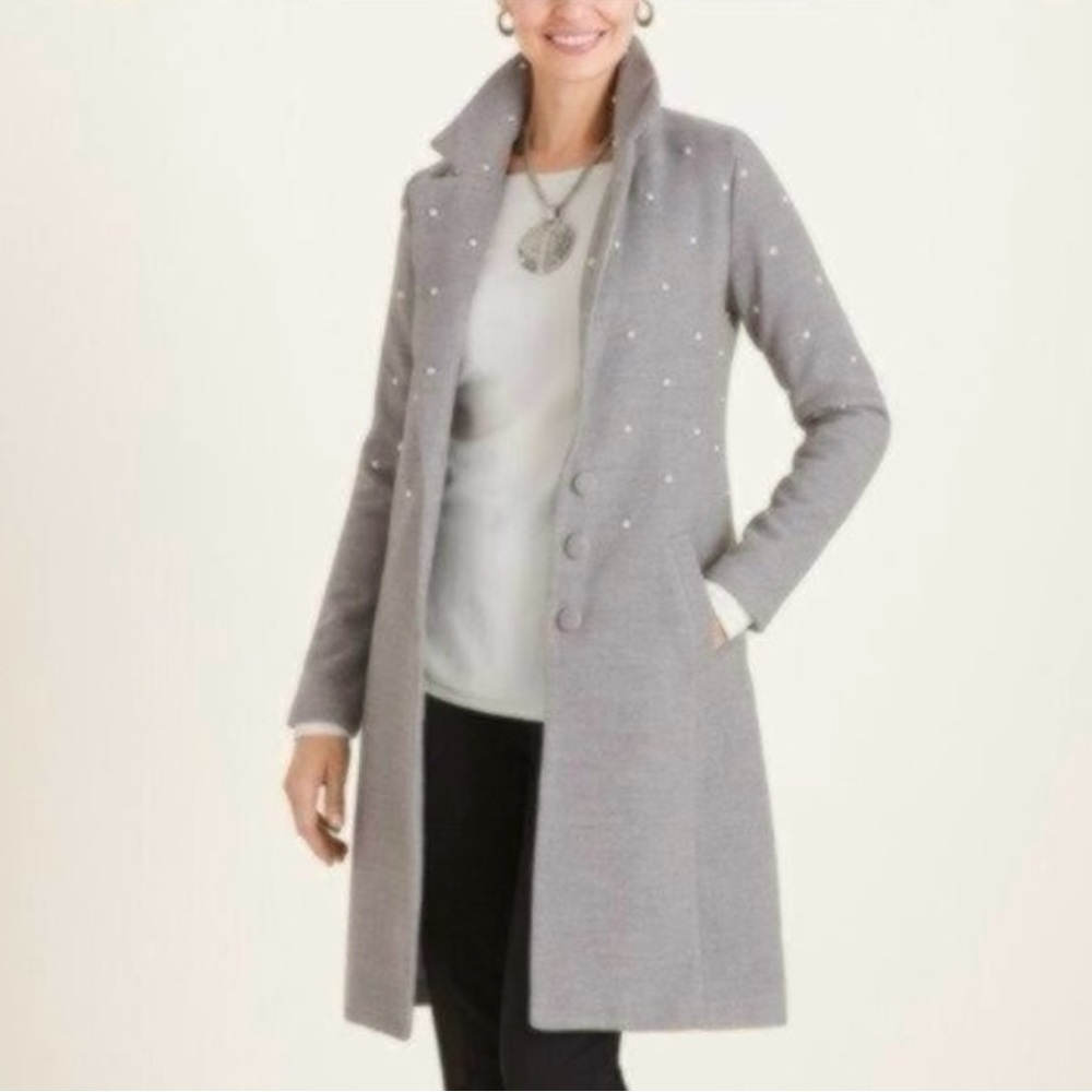 NWOT Chico's Faux-Pearl Embellished Gray Jacket